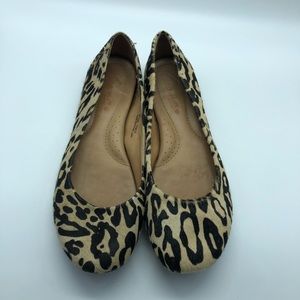 Born Stowaway Leopard Cow Skin Ballet Flats Size 7